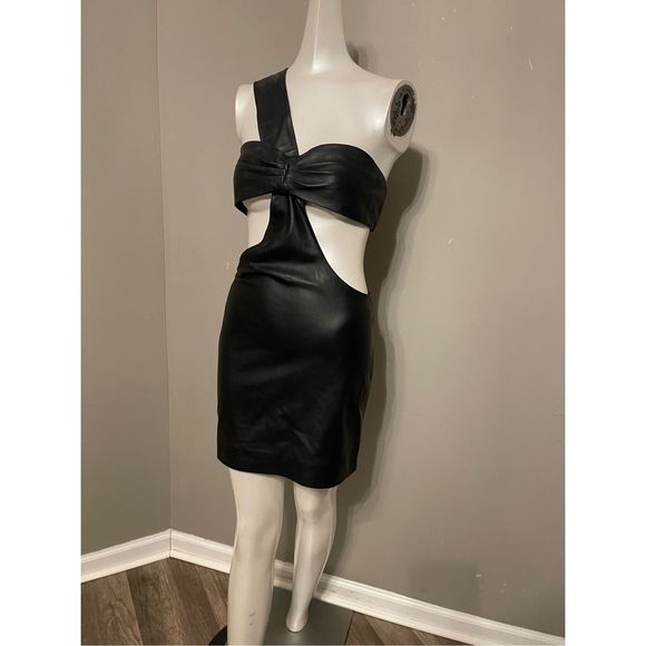Zeynep Arçay Leather One-Shoulder Cut-Out Minidress US 2 $2,250 - Picture 9 of 13